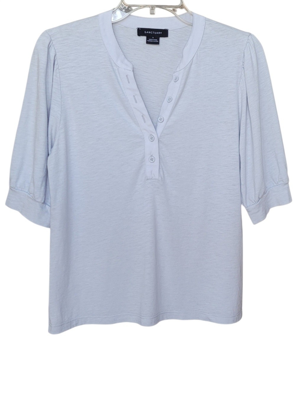 Sanctuary Henley 3/4 Puff Sleeve Sky Blue Women's Top Size S